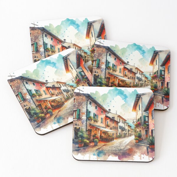 Item preview, Watercolor Quaint Village and Cobblestone Streets designed and sold by InsanseCreation.