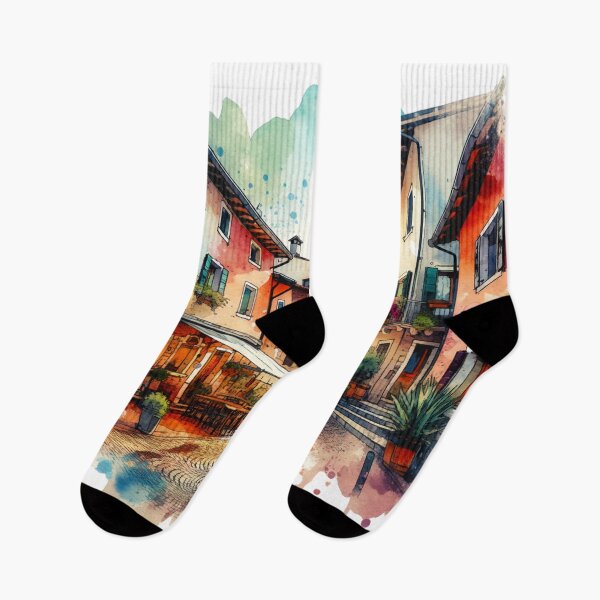 Item preview, Watercolor Quaint Village and Cobblestone Streets designed and sold by InsanseCreation.