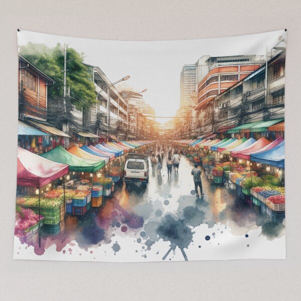Item preview, Watercolor Bustling Market designed and sold by InsanseCreation.