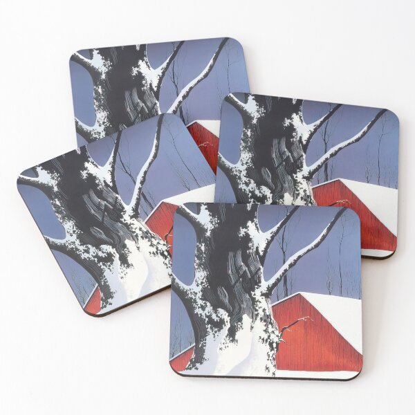 Item preview, Eyvind Earle - Red Barn and Tree Snow designed and sold by qlAinwoRTy.