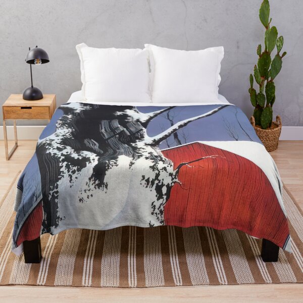 Item preview, Eyvind Earle - Red Barn and Tree Snow designed and sold by qlAinwoRTy.