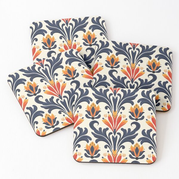 Item preview, Floral Damask Pattern With Blue and Orange designed and sold by brandway.