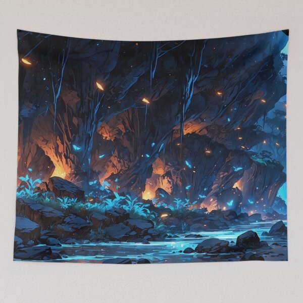 Item preview, Mystical Nightfall Over Tranquil River in Ancient Forest designed and sold by ArtComixHaven.