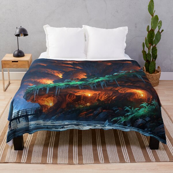 Item preview, Cavern of Cascades A Tranquil Refuge Amidst Fiery Depths designed and sold by ArtComixHaven.