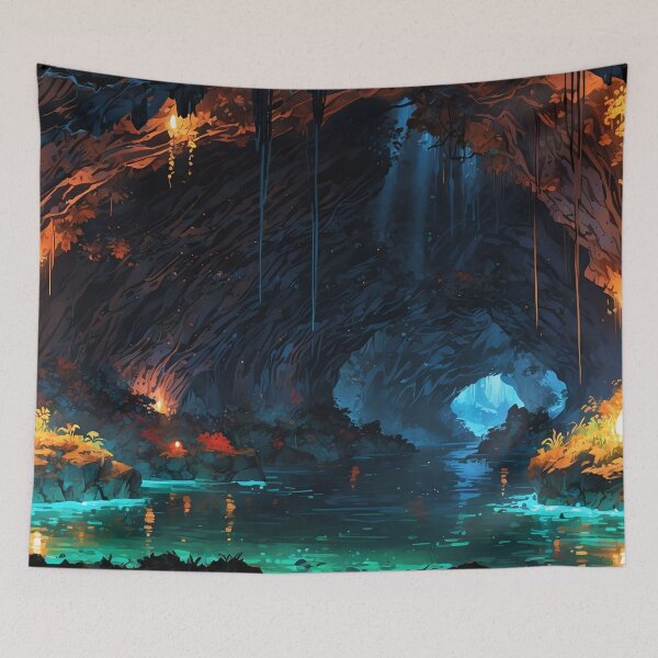Item preview, Enchanted Autumn Cavern A Radiant, Mystical Waterway designed and sold by ArtComixHaven.
