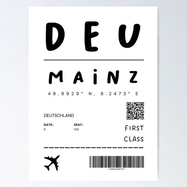 Item preview, Mainz | Plane Ticket Design | Traveling | Tourists designed and sold by RM-Journey.