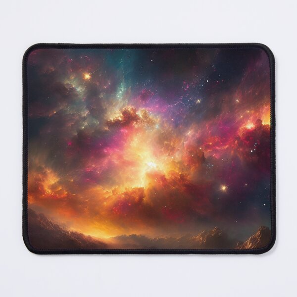 Item preview, Vibrant galaxy unfolds above a serene, misty landscape, stars and nebulae painting the sky with radiant hues designed and sold by homydesign.