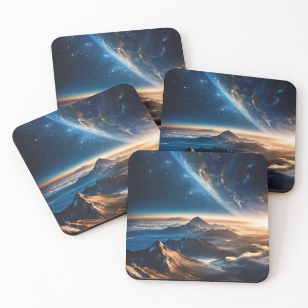 Item preview, Majestic view of mountains amidst clouds under a starry sky with a galaxy visible, showcasing the beauty of nature and universe. Generative Ai designed and sold by homydesign.