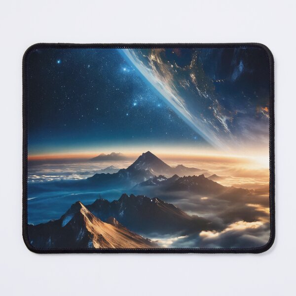 Item preview, Majestic view of mountains amidst clouds under a starry sky with a galaxy visible, showcasing the beauty of nature and universe. Generative Ai designed and sold by homydesign.