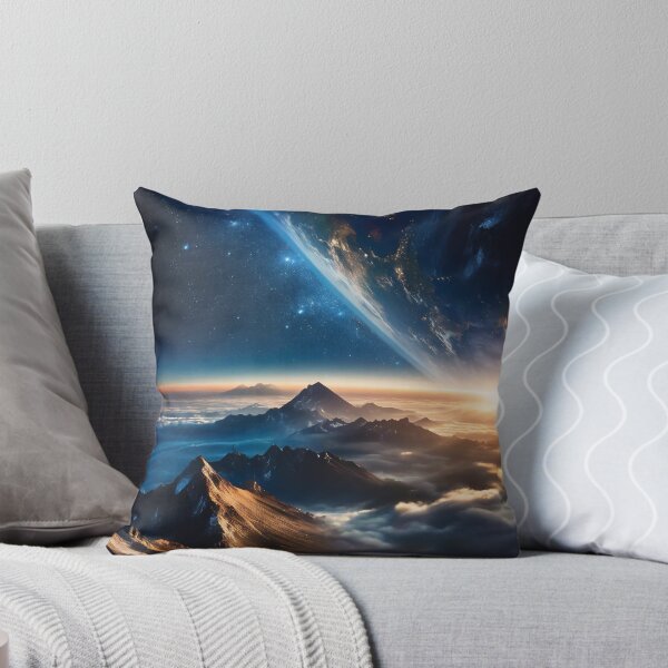Item preview, Majestic view of mountains amidst clouds under a starry sky with a galaxy visible, showcasing the beauty of nature and universe. Generative Ai designed and sold by homydesign.