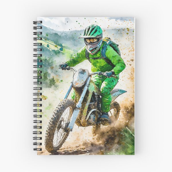 Item preview, A rider in green gear is on a dirt bike, kicking up dust on a trail, showcasing speed and skill designed and sold by homydesign.