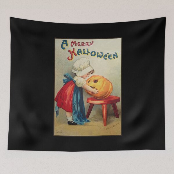 Item preview, Vintage Merry Halloween Postcard with Girl and Jack-O-Lantern designed and sold by MountMercantile.
