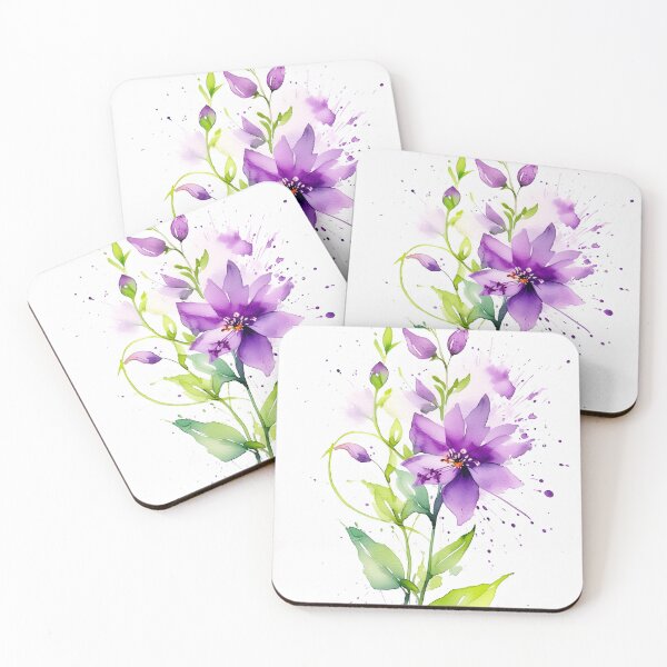 Item preview, Purple flower, its petals and green leaves highlighted by color splashes designed and sold by homydesign.