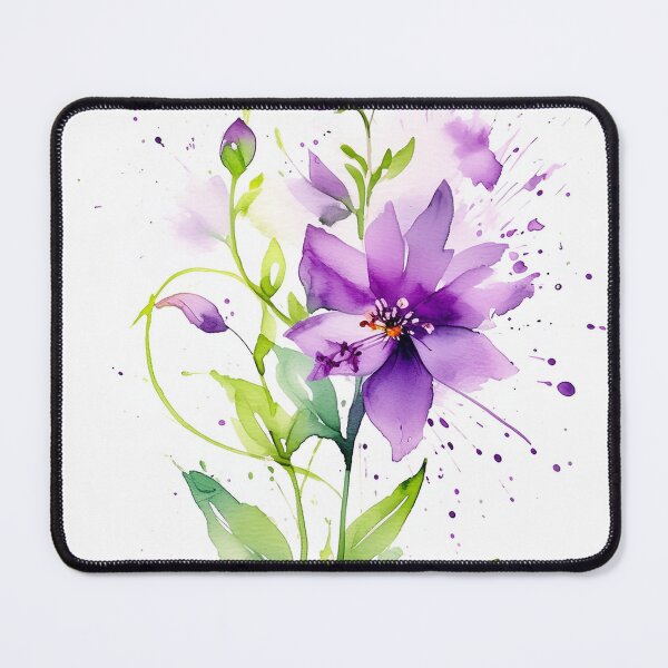 Item preview, Purple flower, its petals and green leaves highlighted by color splashes designed and sold by homydesign.
