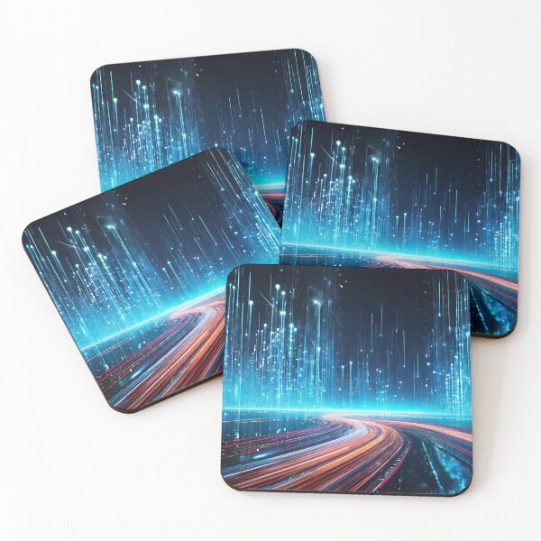 Item preview, A futuristic digital landscape with vibrant light trails converging toward an illuminated horizon designed and sold by homydesign.