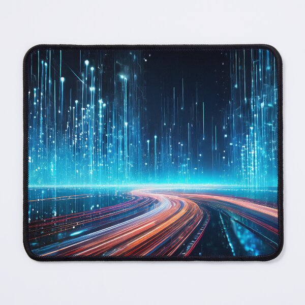 Item preview, A futuristic digital landscape with vibrant light trails converging toward an illuminated horizon designed and sold by homydesign.