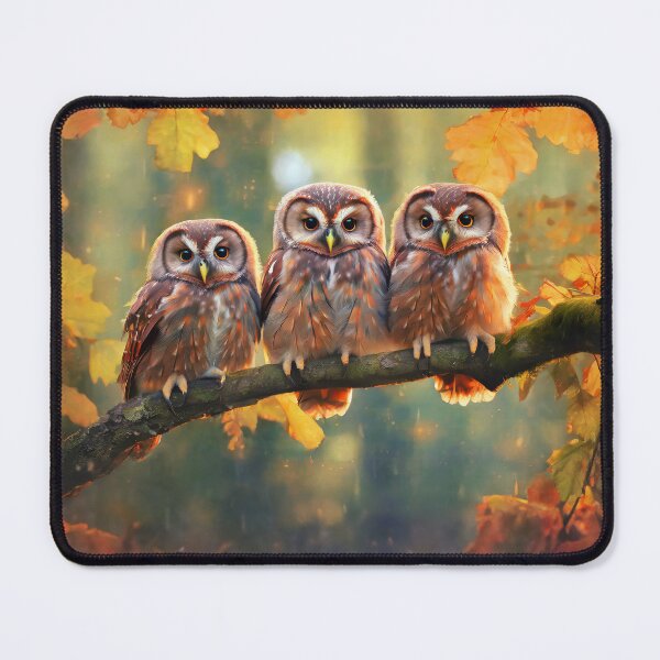 Item preview, Three owls on a branch amid autumn leaves designed and sold by homydesign.