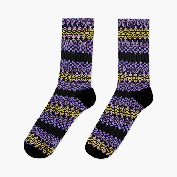 Item preview, Geometric pattern, bright colors, black background, fabric pattern designed and sold by ThawanTarnnoy.