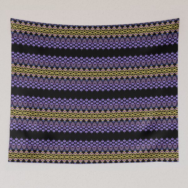 Item preview, Geometric pattern, bright colors, black background, fabric pattern designed and sold by ThawanTarnnoy.