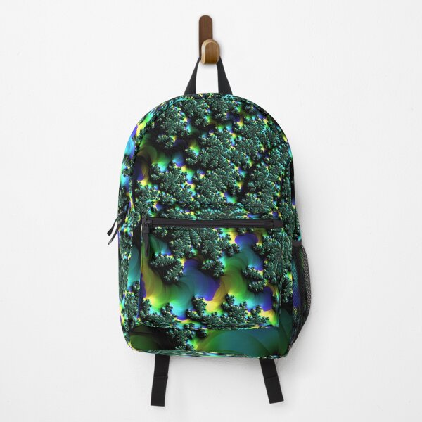Item preview, Mandelbrot 66 - Abstract cyan fractal spiral intertwined with bright blue yellow green background designed and sold by Draeger0.