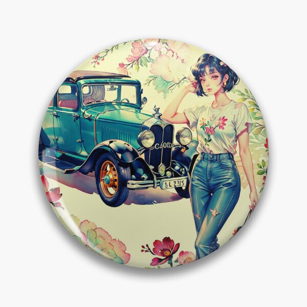 Item preview, The girl with her car surrounded by beautiful flowers designed and sold by PixelCraftDSG.