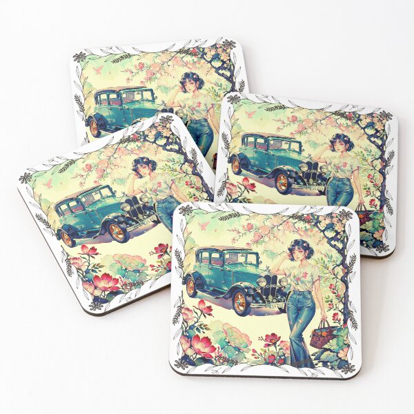 Item preview, The girl with her car surrounded by beautiful flowers designed and sold by PixelCraftDSG.