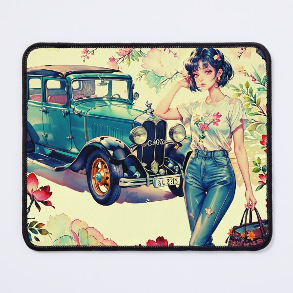 Item preview, The girl with her car surrounded by beautiful flowers designed and sold by PixelCraftDSG.