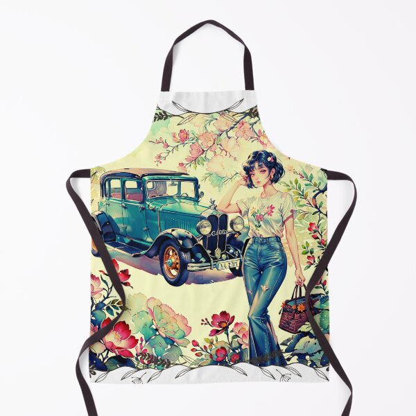 Item preview, The girl with her car surrounded by beautiful flowers designed and sold by PixelCraftDSG.