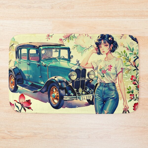 Item preview, The girl with her car surrounded by beautiful flowers designed and sold by PixelCraftDSG.