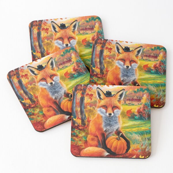 Item preview, Fox Portrait. Autumn season, fall fox, pumpkin, vintage fox, fox painting, Edgar Degas style designed and sold by FoxVibes.
