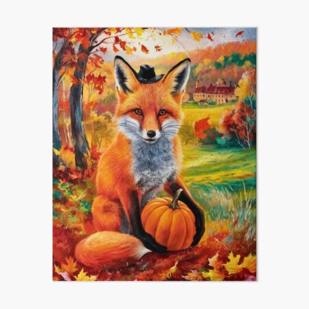 Item preview, Fox Portrait. Autumn season, fall fox, pumpkin, vintage fox, fox painting, Edgar Degas style designed and sold by FoxVibes.