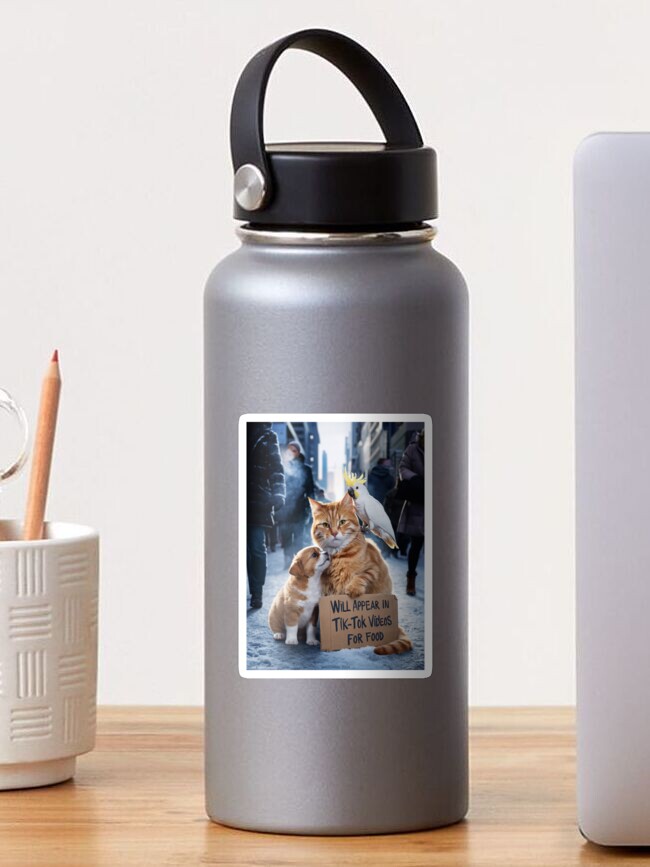 Thumbnail 1 of 3, Sticker, Cat, Dog & Bird Funny Meme designed and sold by webtrekker.