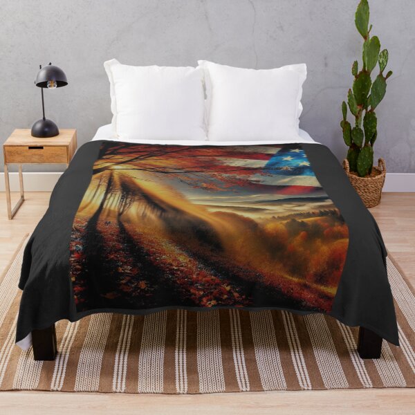 Item preview, Dramatic Autumn Forest: Vibrant Colors & Patriotic Mist designed and sold by ValorVerse.