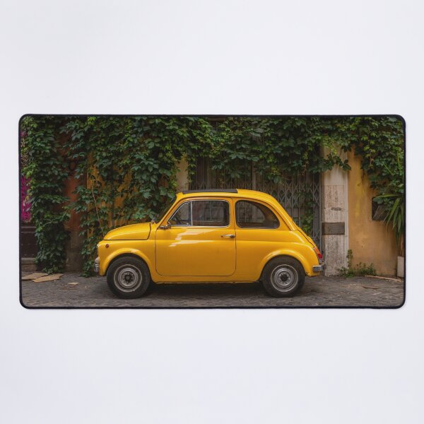 Item preview, Old vintage yellow car fiat 500 in Trastevere Rome, Italy designed and sold by Long Exposure.