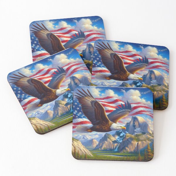 Item preview, American Eagle Soaring Over Mountains Flag Background Freedom Nature Art T-Shirt, Patriotic Wildlife Graphic Tee, USA Pride Shirt designed and sold by Closetstyl.