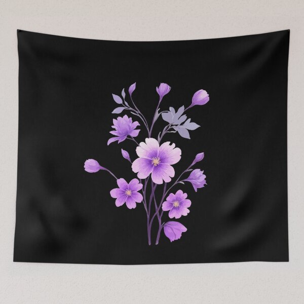 Item preview, Painting Purple Cosmos Flowers Black designed and sold by ArtCornerStudio.