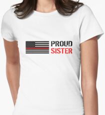 Firefighter: Proud Sister (Black Flag, Red Line) Women's Fitted T-Shirt