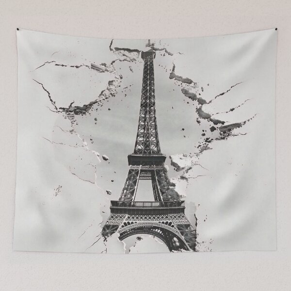 Item preview, Black and white ripped effect Eiffel Tower print designed and sold by dcrc.