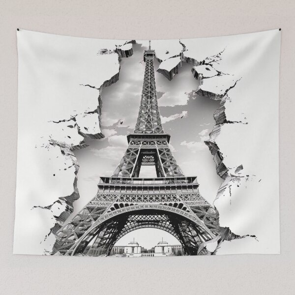 Item preview, Black and white ripped effect Eiffel Tower print designed and sold by dcrc.