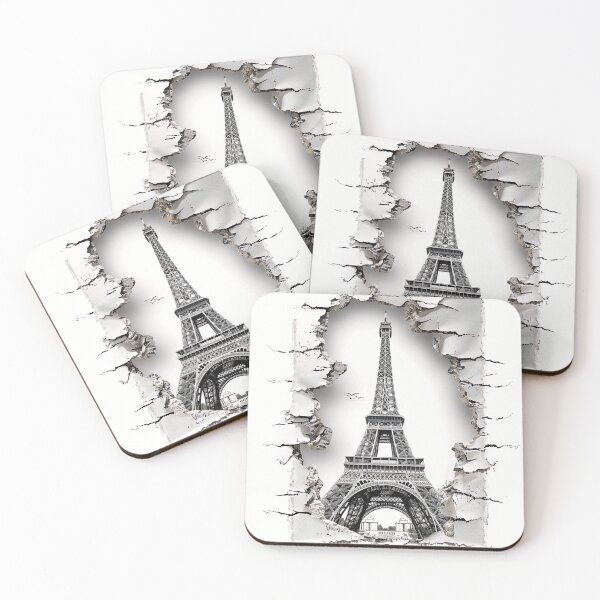 Item preview, black and white ripped effect eiffel tower print designed and sold by dcrc.