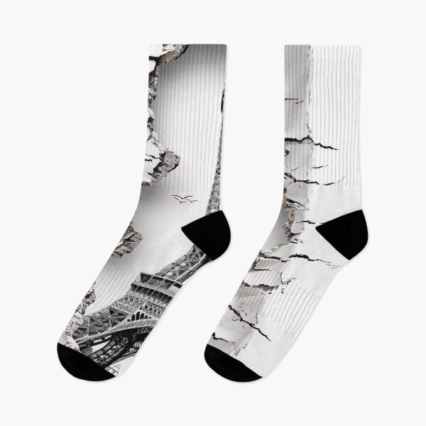 Item preview, black and white ripped effect eiffel tower print designed and sold by dcrc.