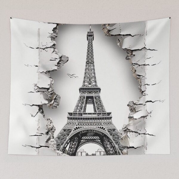 Item preview, black and white ripped effect eiffel tower print designed and sold by dcrc.