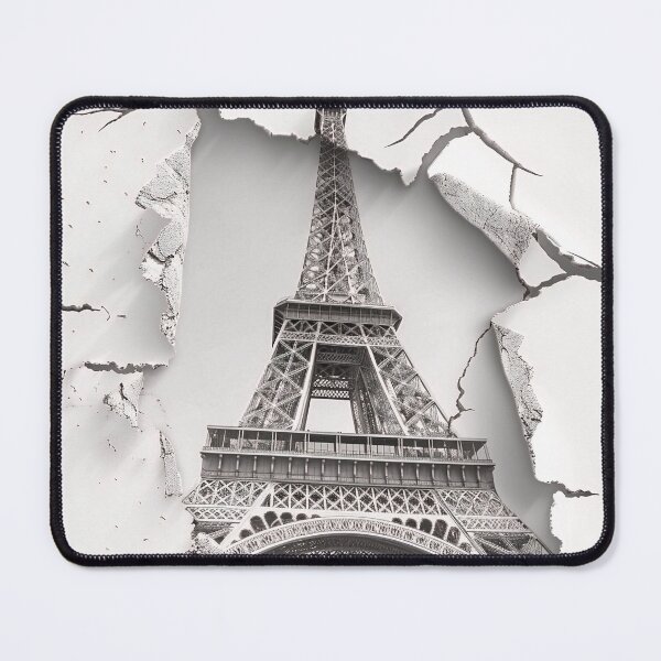 Item preview, black and white ripped effect eiffel tower print designed and sold by dcrc.