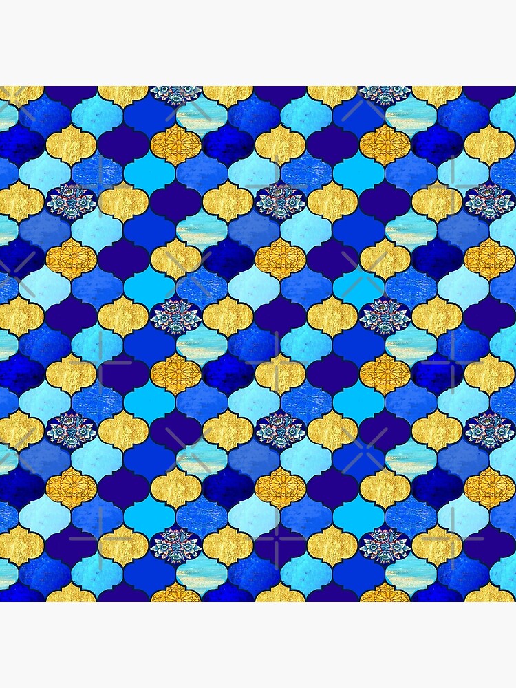 blue moroccan tiles with turquoise and gold, by MagentaRose