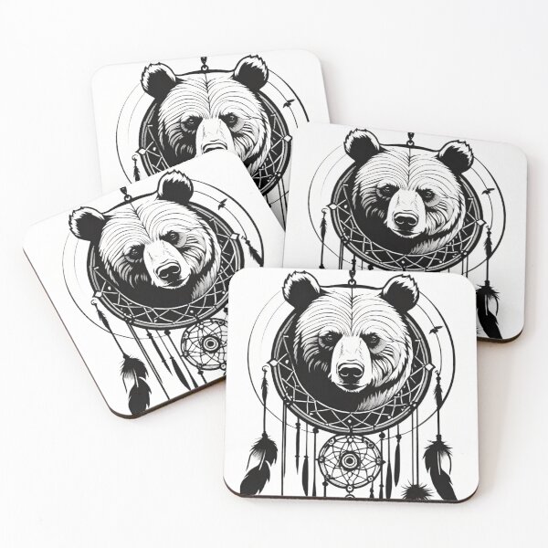 Item preview, bear, dreamcatcher, drawing, ink, art designed and sold by DonnaBlankaArt.