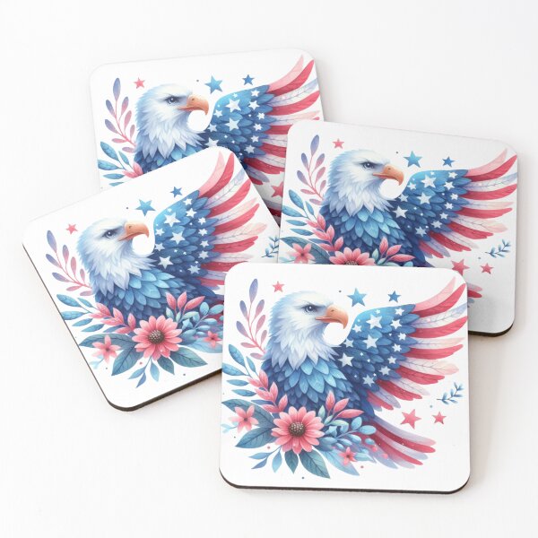 Item preview, 4th of July watercolor American eagle with USA flag gift designed and sold by BlushRoses7.