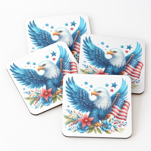 Item preview, 4th of July watercolor eagle with american flag and flowers gift designed and sold by BlushRoses7.