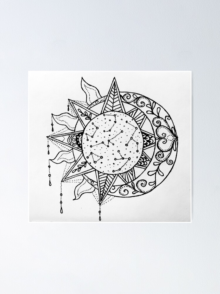 Sun Moon And Stars Outline Poster By Dcborne Redbubble