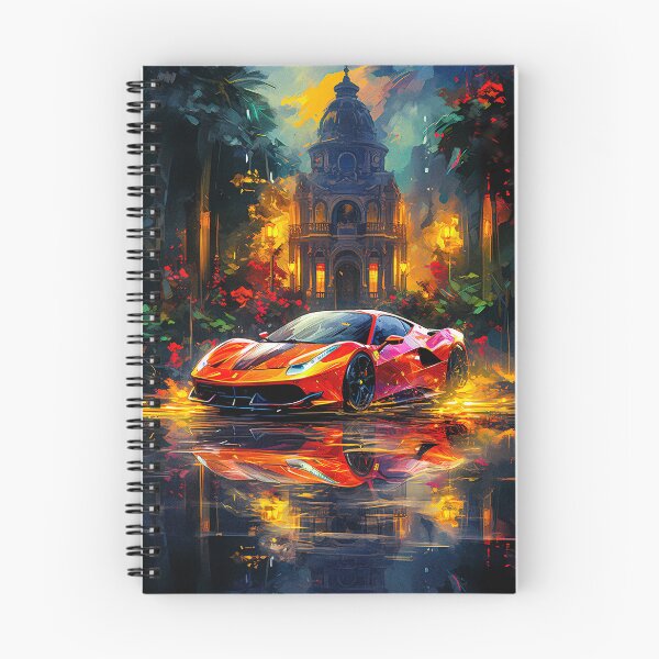 Artikelvorschau, Roter Ferrari 458, lebendiger Stil, alte Gebäude und Lichtreflexion entworfen und verkauft von RevUpDesign.