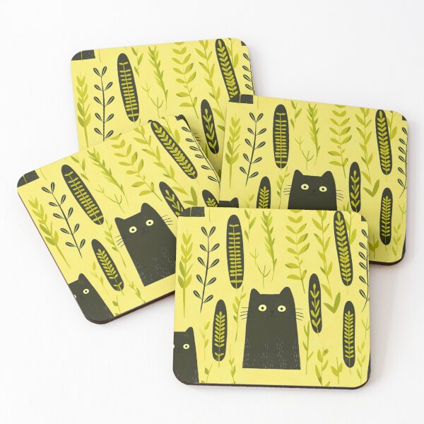 Item preview, Black and yellow chartreuse, cat with a leaf or two designed and sold by Artlizzard.